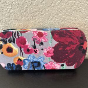 Thirty-One Hard Case Wallet Watercolor Garden Floral Pattern Gray Multicolor